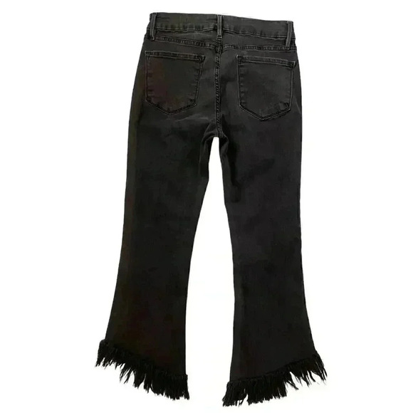 Frame Le Crop Mini Boot Fox Park Fringe Shredded Hem Jeans - Black - Size 28 - Picture 4 of 6